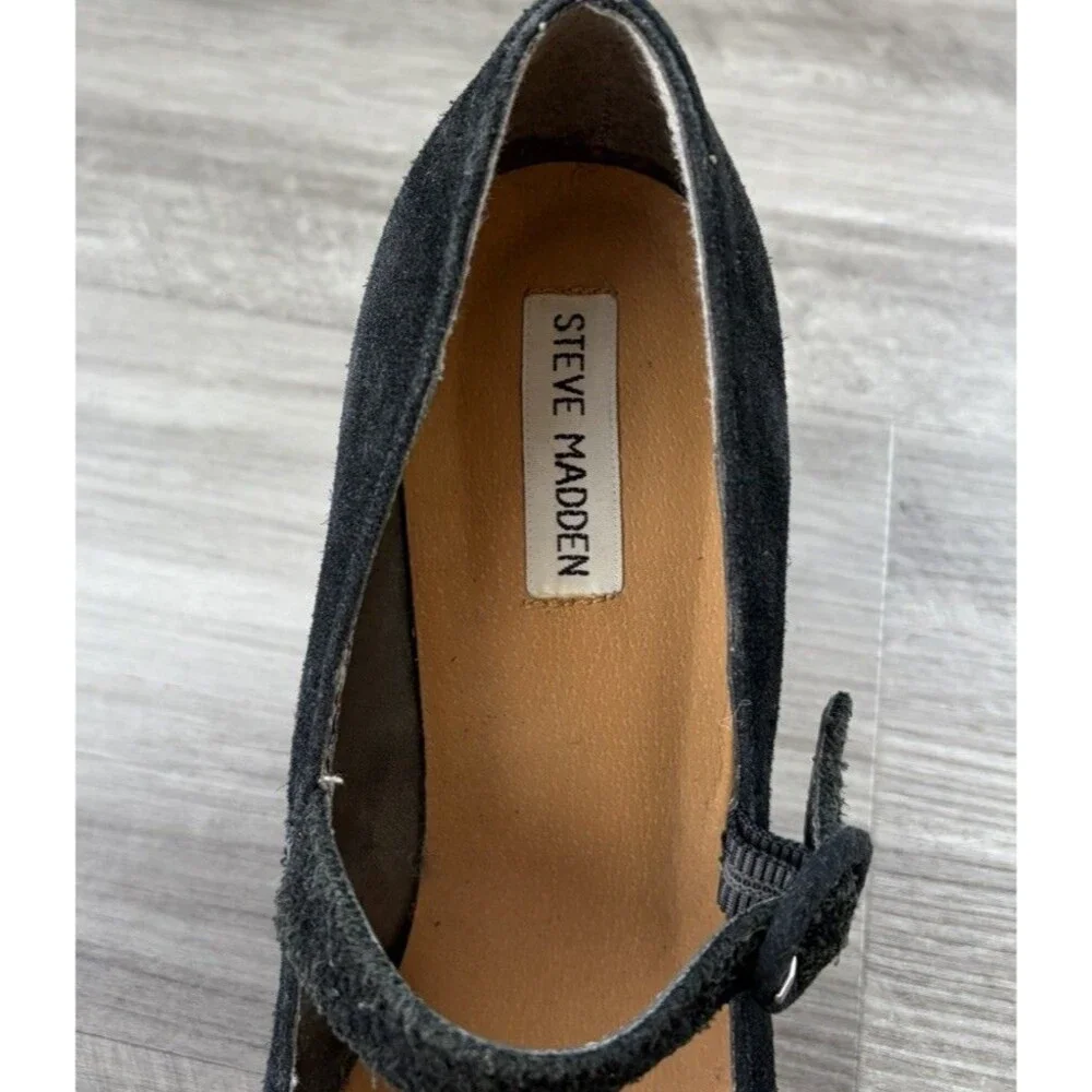 Steve Madden Meliny Black Suede Platform Mary Jane Chunky Heel Pumps Shoes 9.5